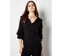 Apricot Women's Twisted Cable Knit Crop Jumper in Black | Size: 12 Apricot Black 12