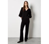 Apricot Twisted Cable Knit Wide Leg Trousers In Black Black 8