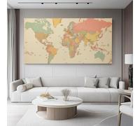 Apricot Unframed Canvas Wall Art, Retro Gradient World Map Pictures Painting on Canvas Prints for Living Room Bedroom Bathroom Kitchen Hallway Ready To Hang - 61 x 41 cm