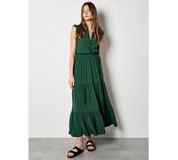 Apricot Vneck Ruffle Tiered Dress, Green, Size S, Women Green