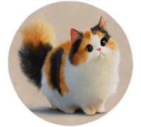 Apricot Washable Round Area Rug 180cm, Minimalist Style Soft Fluffy Circle Carpet Rug, Cute Animal Portraits Cats Printed Short Pile Non Slip Floor Rugs for Entryway Living Room Bedroom