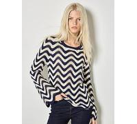 Apricot Women's Stripe Waves Pointelle Knit Jumper in Navy | Size: 14 Apricot Navy 14