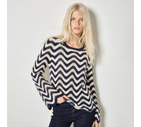 Apricot Waves Illusion Pointelle Jumper NAVY LARGE