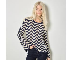 Apricot Waves Illusion Pointelle Jumper NAVY LARGE