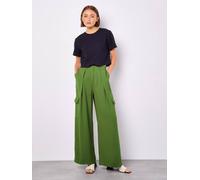 Apricot Wide Leg Fluid Cargo Trousers In Green Green 16