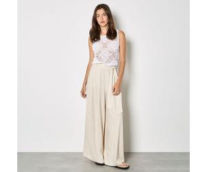 Apricot Wide Leg Linen Trousers STONE 2XL
