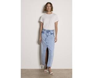 Apricot Women's Amara Pearl Cotton Denim Midi Skirt in Baby Blue | Size: 16