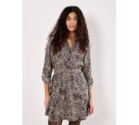 Apricot Women's Animal Print Crepe Shirt Mini Dress in Stone | Size: 8 Apricot Stone 8