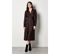 Apricot Women's Animal Print Ruched Shirt Midi Dress in Brown | Size: 12 Apricot Brown 12