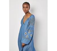 Apricot Women's Aztec Embroidered Denim Mini Dress in Blue | Size: 10 Apricot Blue 10