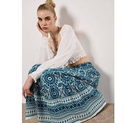 Apricot Women's Batik Print Smocked Maxi Skirt in Blue | Size: 8