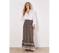 Apricot Women's Batik Print Smocked Maxi Skirt in Brown | Size: 16 Apricot Brown 16
