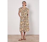 Belted Leaf Print Midi Shirt Dress Apricot Stone 10
