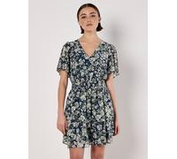 Blurred Floral Tiered Mini Dress Apricot Navy 12
