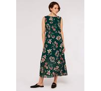 Apricot Women's Botanical Pleated Midi Dress in Green | Size: 14 Apricot Green 14