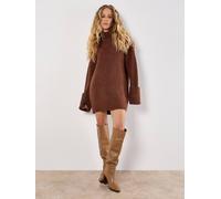 Apricot Women's Boucle Knit Fisherman Jumper Mini Dress in Terracotta | Size: 16