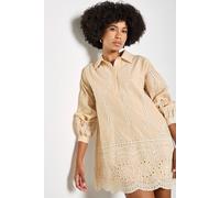 Apricot Women's Broderie Anglaise Cotton Swing Mini Dress in Stone | Size: 10 Apricot Stone 10