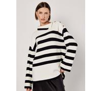 Apricot Women's Button Detail Stripe Jumper in Black | Size: 14
