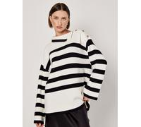 Apricot Women's Button Detail Stripe Jumper in Black | Size: 16