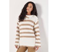 Apricot Women's Button Detail Stripe Jumper in Stone | Size: 14 Apricot Stone 14