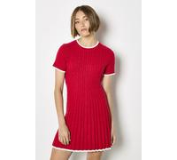 Apricot Women's Cable Knit Skater Mini Dress in Red | Size: 16