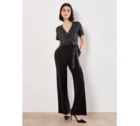 Apricot Women's Chevron Sequin Wide Leg Jumpsuit in Dark Grey | Size: 14