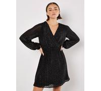 Apricot Women's Chevron Shimmer Wrap Mini Dress in Black | Size: 10