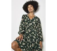 Apricot Chiffon Floral Print Mini Dress, Green, Size S, Women Green