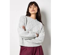 Apricot Women's Chunky Cable Knit Crop Jumper in Grey | Size: 14 Apricot Grey 14