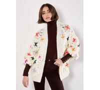 Apricot Chunky Knit 3D Flower Cardigan In Cream Cream 14