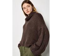 Apricot Women's Chunky Knit Roll Neck Oversized Jumper in Brown | Size: 14
