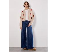Apricot Women's Chunky Knit Strawberry Cardigan Sweater in Stone | Size: 12