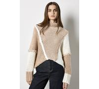 Apricot Women's Colour Block Cable Chunky Knit Jumper in Light Brown | Size: 8