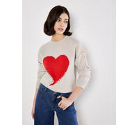 Apricot Women's Colourful Stitch Heart Jumper in Stone | Size: 12