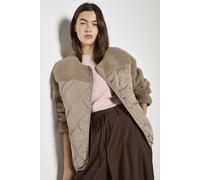 Apricot Women's Contrast Borg Quilted Jacket in Taupe | Size: 8 Apricot Taupe 8