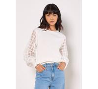 Apricot Women's Contrast Organza Sleeves Jumper in White | Size: 16 Apricot White 16