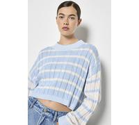 Apricot Women's Contrast Stripe Cropped Jumper in Blue | Size: 10 Apricot Blue 10