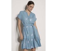 Apricot Women's Cotton Blend Crochet Floral Denim Mini Dress in Blue | Size: 16