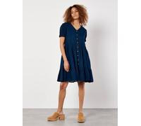 Apricot Women's Cotton Blend Dobby Mini Dress in Navy | Size: 14