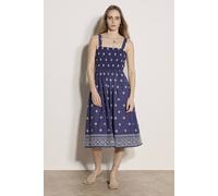 Apricot Women's Cotton Blend Embroidered Midi Dress in Mid Blue | Size: 12