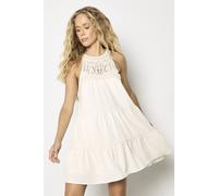 Apricot Cotton Crochet Bodice Tiered Mini Dress In Stone Stone