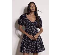 Apricot Women's Cotton Dobby Floral Mini Dress in Navy | Size: 10