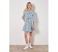 Cotton Poplin Leaf Shirt Mini Dress Apricot White 8