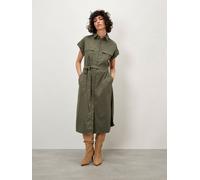 Apricot Women's Cotton Slub Midi Shirt Dress in Khaki | Size: 12