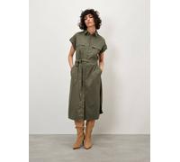 Apricot Women's Cotton Slub Midi Shirt Dress in Khaki | Size: 14