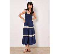Apricot Women's Crochet Lace Tiered Midi Dress in Navy | Size: 12