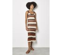 Apricot Women's Crochet Stripe Midi Dress in Brown | Size: 16