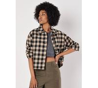 Apricot Women's Cropped Check Shacket in Black | Size: 8