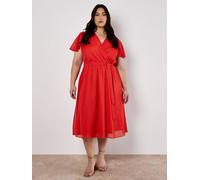 Apricot Women's Curve Jacquard Chevron Wrap Midi Dress in Fuchsia | Size: 26
