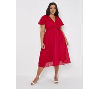 Apricot Women's Curve Jacquard Chevron Wrap Midi Dress in Fuchsia | Size: 26